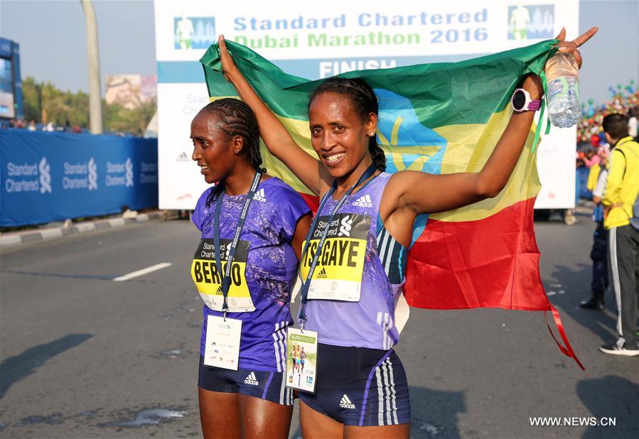 beyene of ethiopia claims women's title at dubai marathon 2016