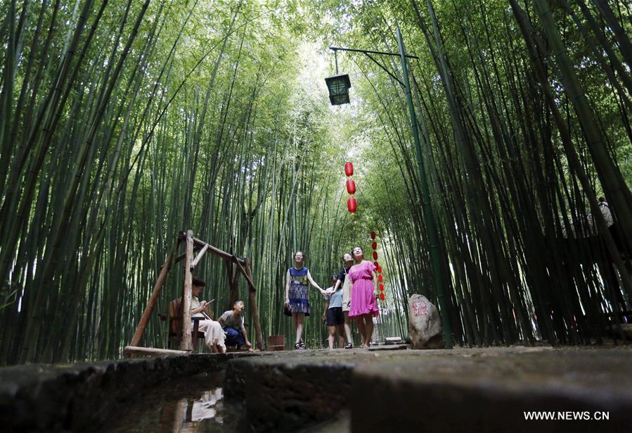 Tourists enjoy scenery of bamboo forest at E China's Yinan #CHINA-YINAN-BAMBOO FOREST (CN)
