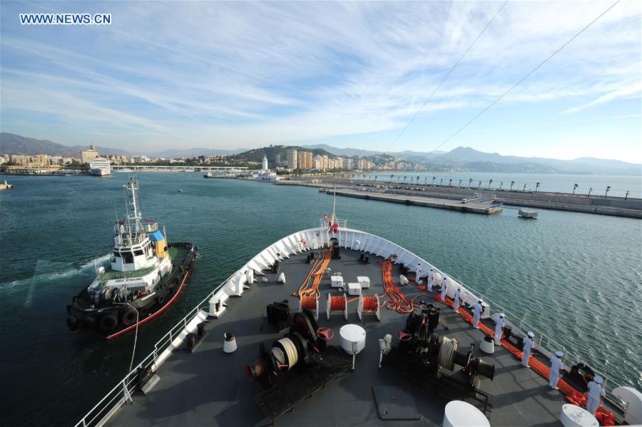 Chinese naval hospital ship Peace Ark arrives in Malaga, Spain SPAIN-MALAGA-CHINA-PEACE ARK HOSPITAL SHIP