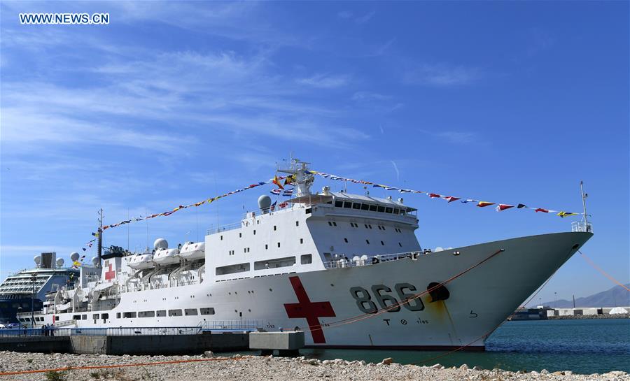 Chinese naval hospital ship Peace Ark arrives in Malaga, Spain SPAIN-MALAGA-CHINA-PEACE ARK HOSPITAL SHIP