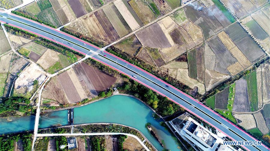Aerial photos show colored road in east China's county #CHINA-ZHEJIANG-COLORED ROAD (CN)