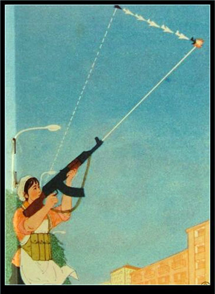 抗日神剧有出处:70年代民兵苦练步枪打飞机(2