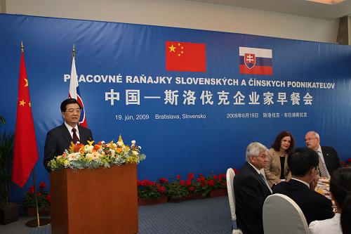 胡锦涛同加什帕罗维奇出席中斯企业家早餐会