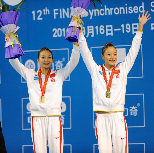 花样游泳世界杯双人自选决赛:蒋文文\/蒋婷婷折