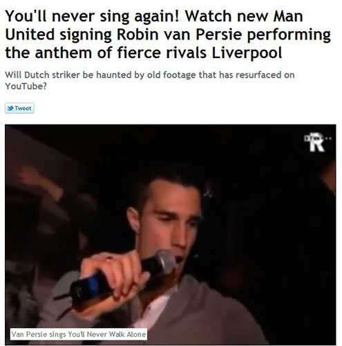 范佩西泡吧唱利物浦队歌 英媒:恐被弗爵穿小鞋