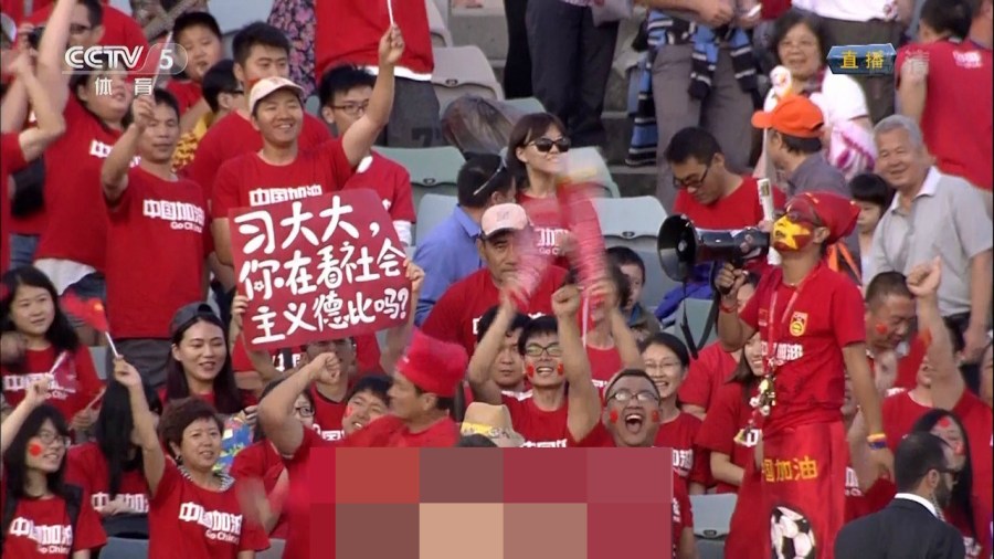 亚洲杯小组赛中国2-1胜朝鲜 球迷标语抢眼(1)