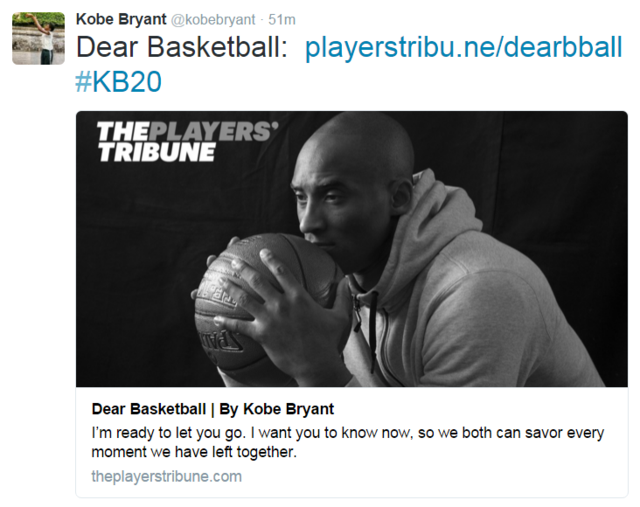 科比亲口宣布退役日期 本赛季结束将隐退江湖