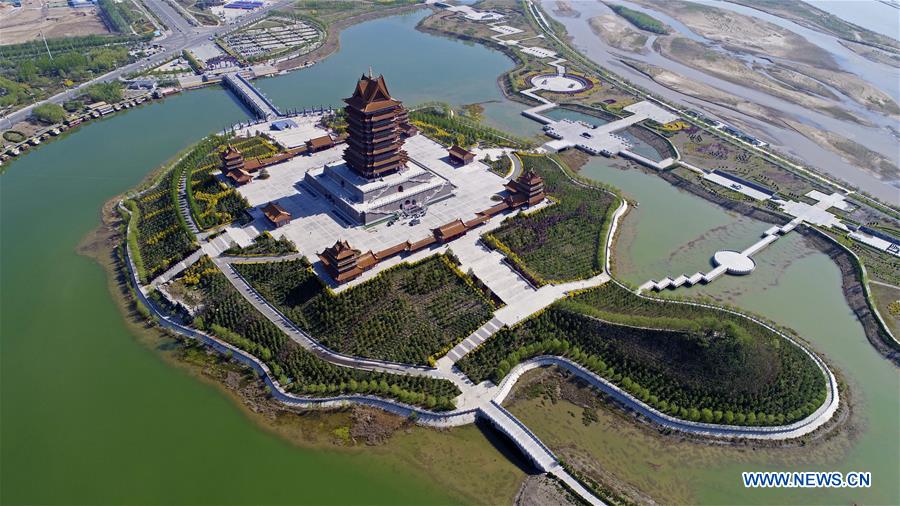aerial view shows huanghe cultural park in nw china