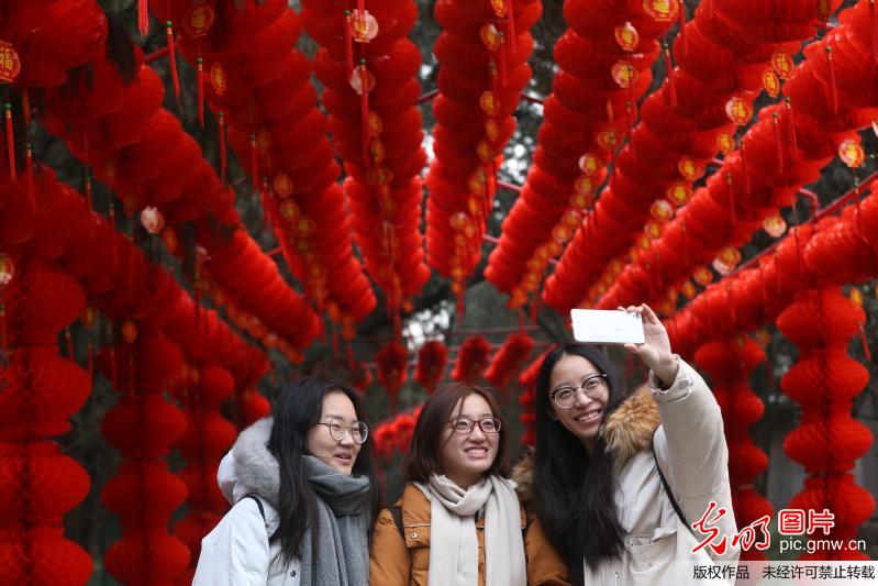 Ditan Park decorated with Chinese lanterns to prepare for the coming Spring Festival