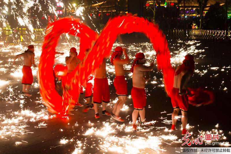 Molten iron fireworks show performed to greet Chinese New Year