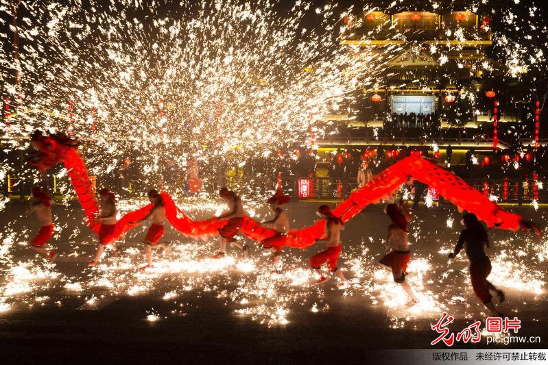 Molten iron fireworks show performed to greet Chinese New Year