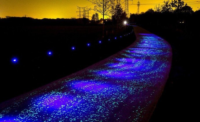 Beautiful luminous bicycle path in Poland.