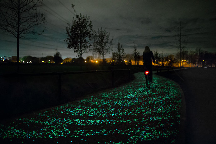 Beautiful luminous bicycle path in Poland.