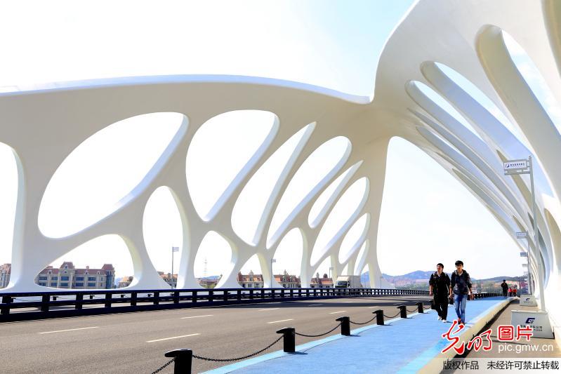 Scenery of coral-shaped bridge in E China’s Qingdao