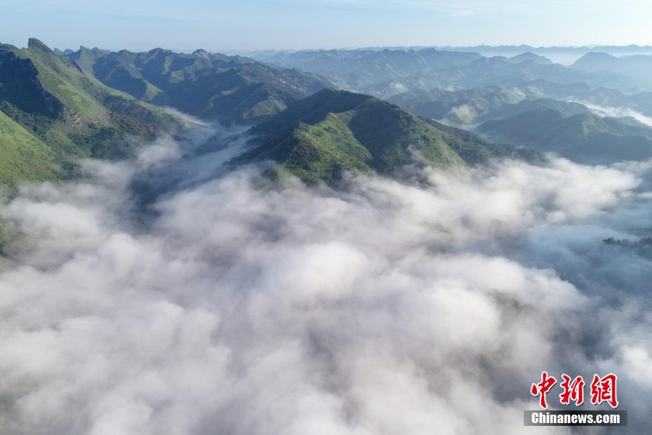 Aerial view of fairyland-like village of ethnic group in SW China’s Guizhou