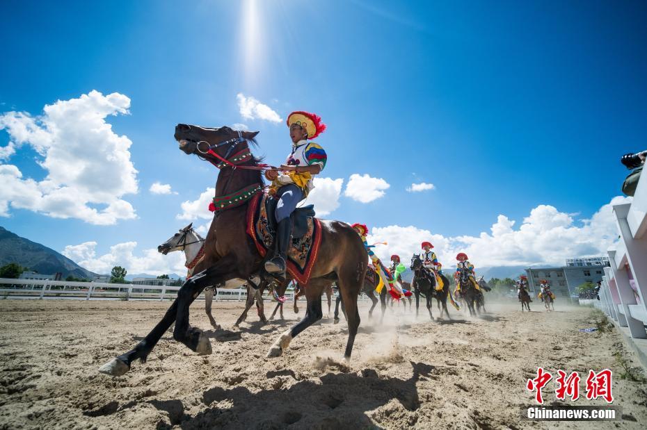 Traditional equestrianism performed at Sho Dun Festival in Tibet