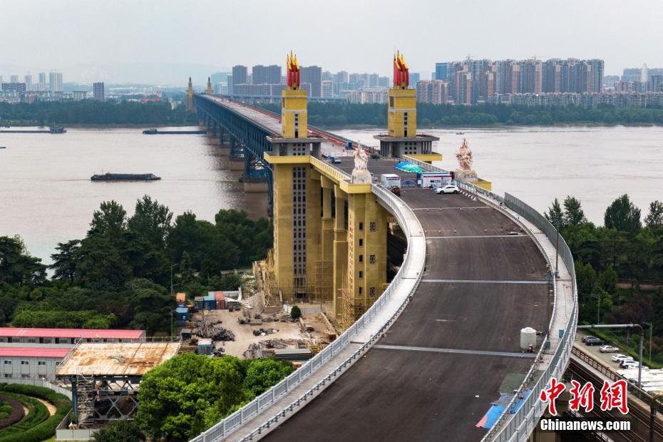 Aerial view of repaired Nanjing Yangtze River Bridge in E China