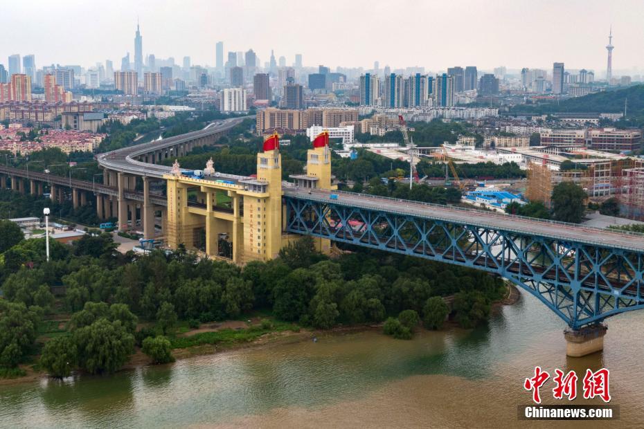 Aerial view of repaired Nanjing Yangtze River Bridge in E China