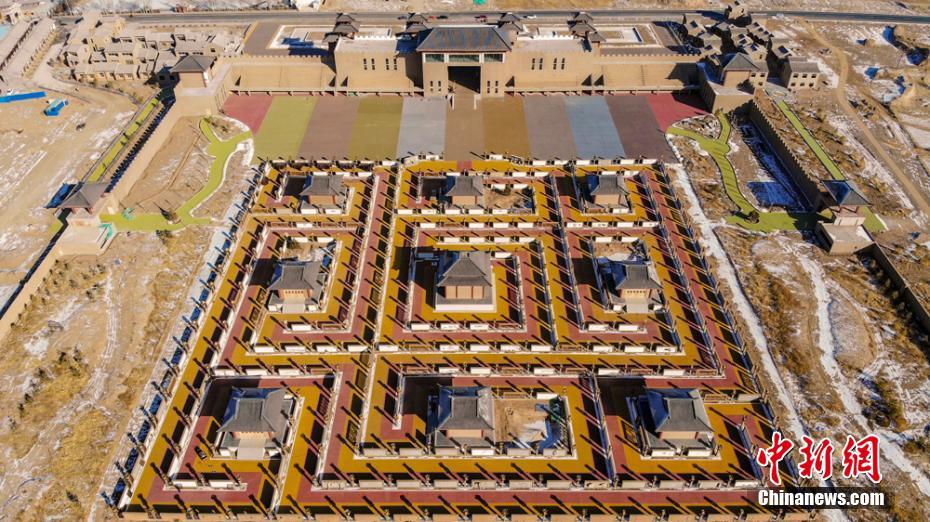 Aerial view of lamp maze in NW China’s Gansu