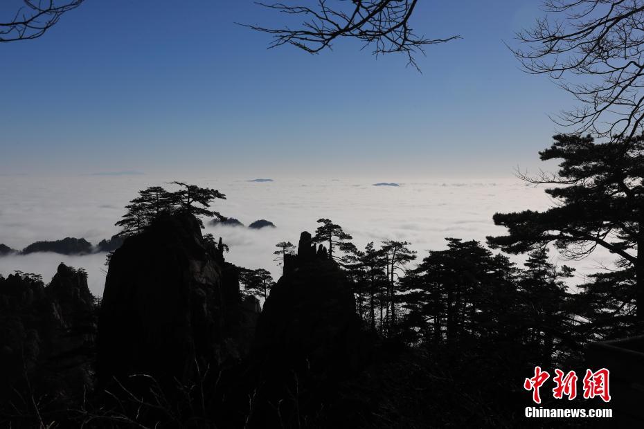 Picturesque scenery of sea of clouds after rain at Huangshan Mountain