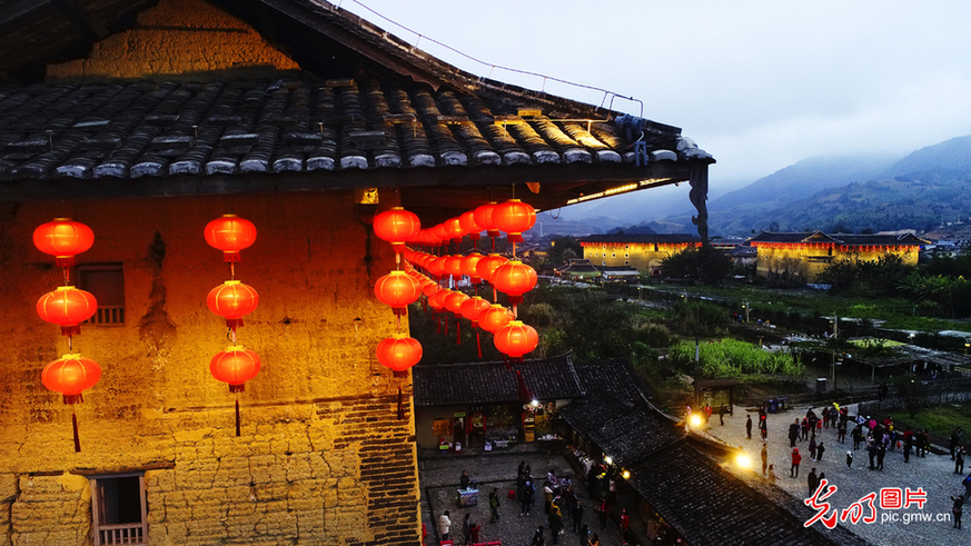 Aerial view of Tulou buildings in SE China’s Fujian