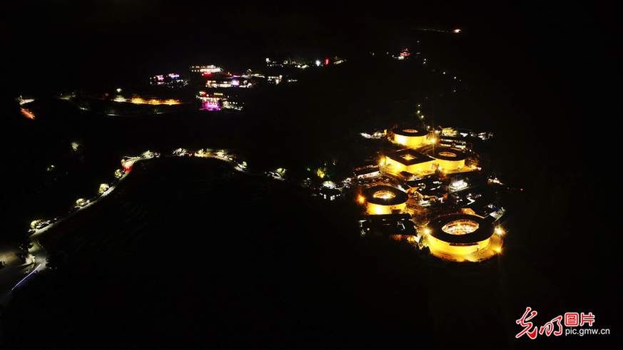 Aerial view of Tulou buildings in SE China’s Fujian