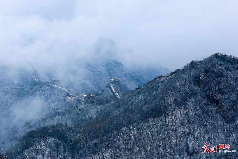 Scenery of snow-covered Great Wall in Beijing