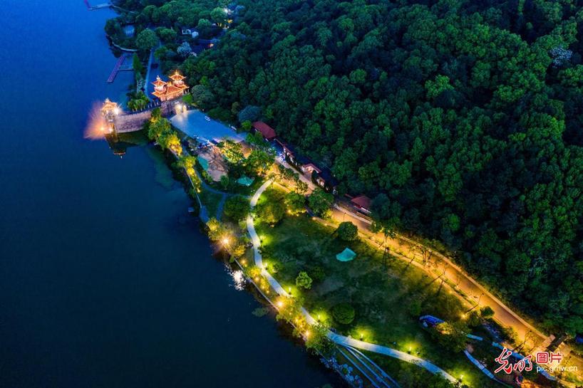 Aerial view of East Lake in C China’s Hubei Province
