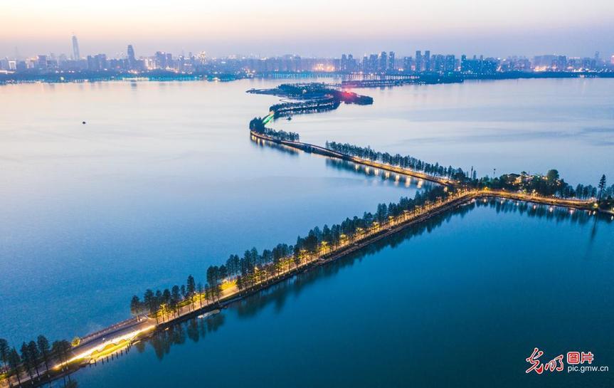Aerial view of East Lake in C China’s Hubei Province