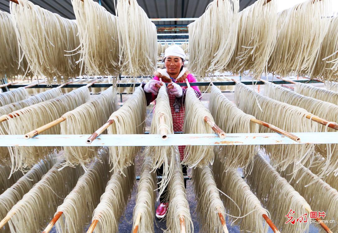 Locals make rice noodle for upcoming Spring Festival in Guizhou