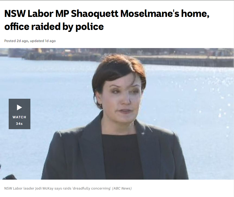 NSW Labor MP Moselmane’s home & office raided by police for alleged infiltration by China
