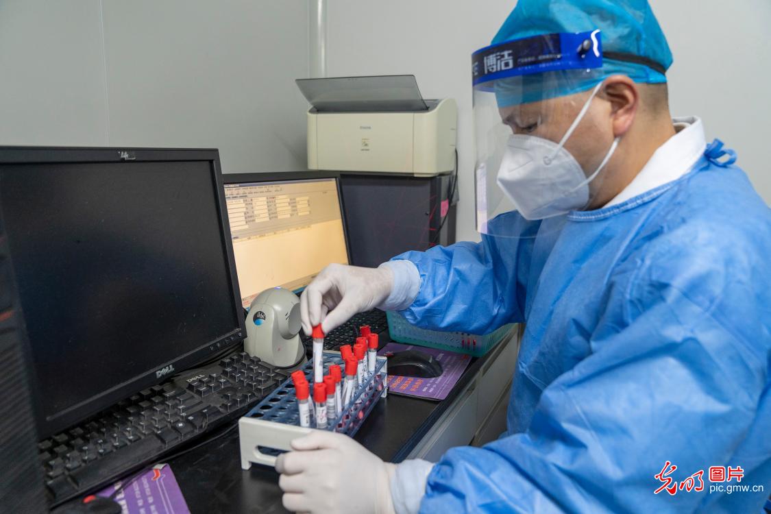 Medical members in the laboratory tests COVID-19 nucleic acid test samples in Enshi, C China’s Hubei