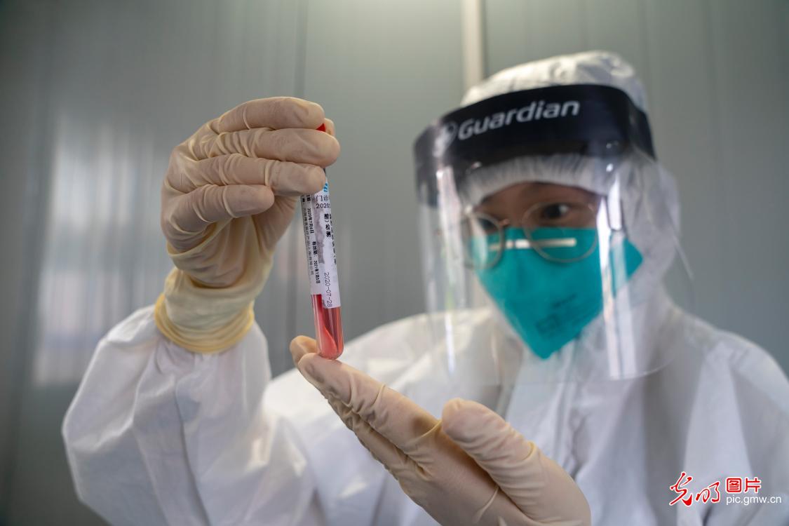 Medical members in the laboratory tests COVID-19 nucleic acid test samples in Enshi, C China’s Hubei