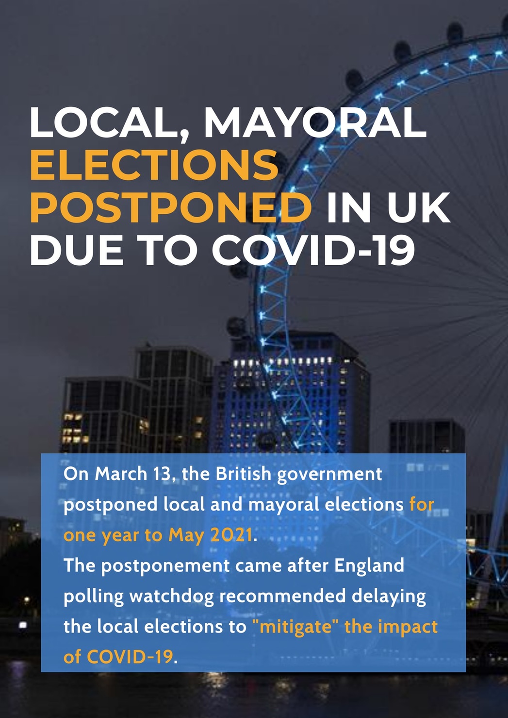 Local, mayoral elections postponed in UK due to COVID-19