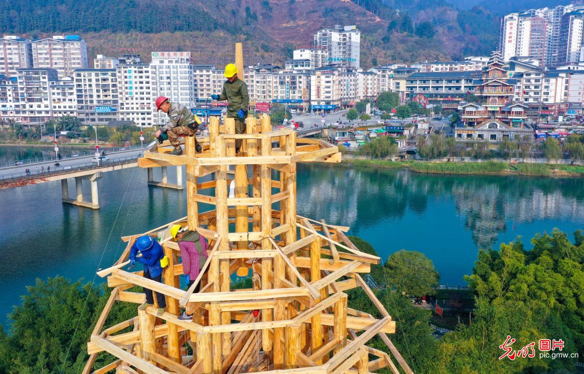 Drum Tower under construction in SW China's Guangxi Drum Tower under construction in SW China's Guangxi