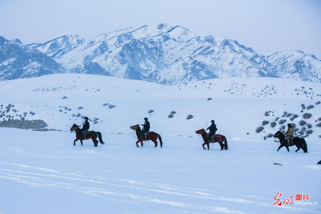 Border guards patrolling at the frontiers of the border in Bozhou,&nbsp;NW China's Xinjiang