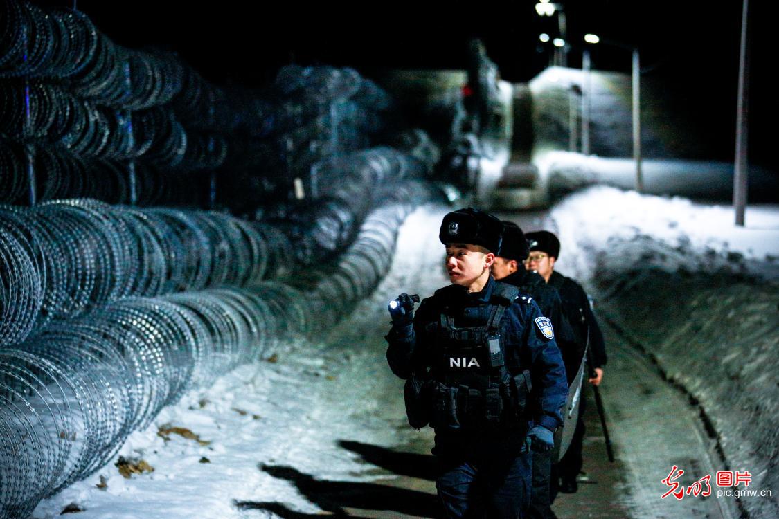 Border guards patrolling at the frontiers of the border in Bozhou, NW China's Xinjiang Border guards patrolling at the frontiers of the border in Bozhou, NW China's Xinjiang