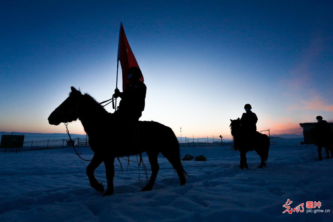 Border guards patrolling at the frontiers of the border in Bozhou, NW China's Xinjiang Border guards patrolling at the frontiers of the border in Bozhou, NW China's Xinjiang