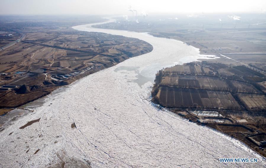 Frozen surface of Yellow River in Shizuishan, NW China