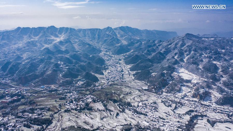 Snow scenery in Pingdi of Panzhou in China's Guizhou
