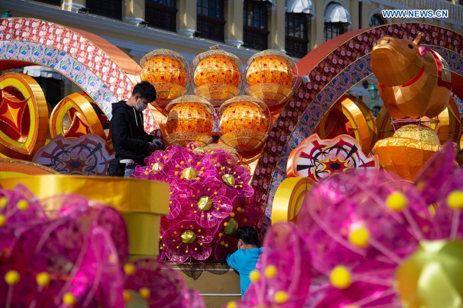 Decorations set up to greet upcoming Chinese Lunar New Year in Macao