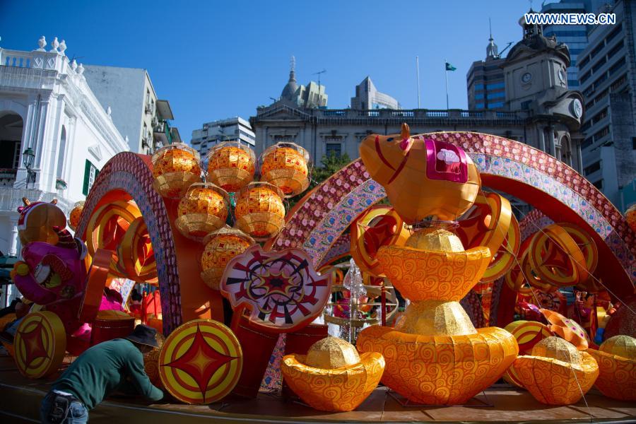 Decorations set up to greet upcoming Chinese Lunar New Year in Macao