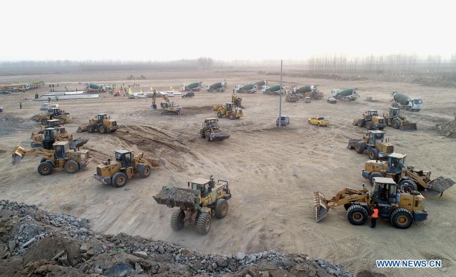 Construction workers start building centralized medical observation center in Shijiazhuang
