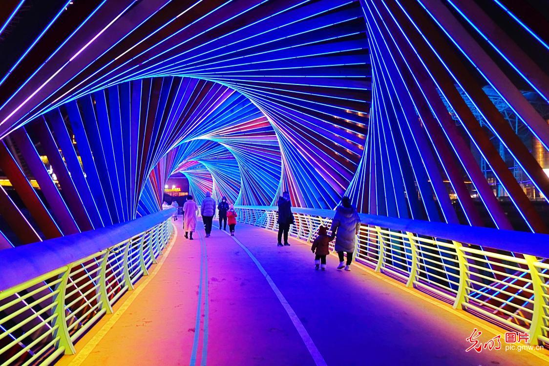 ‘Rainbow Bridge’ lit up to attract tourists in E China's Shandong