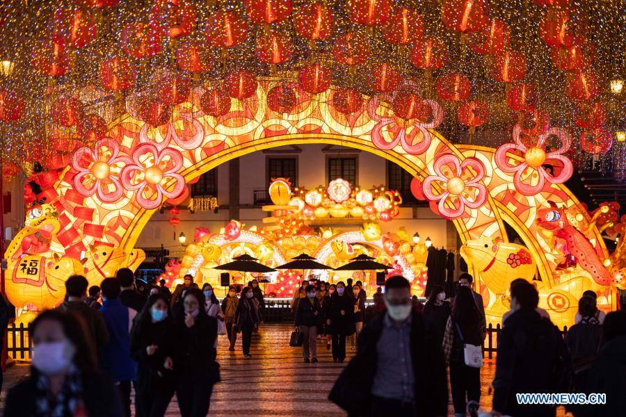 Light decorations set up in Macao for upcoming lunar new year