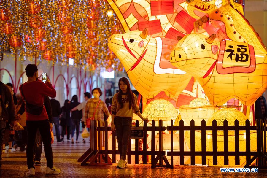 Light decorations set up in Macao for upcoming lunar new year