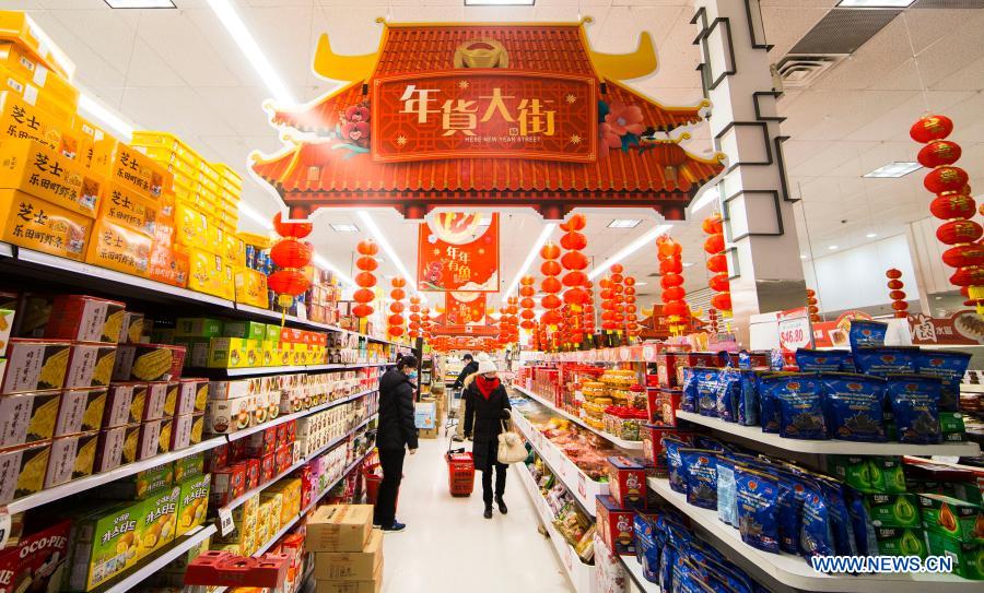 Decorations for Chinese Lunar New Year prepared at supermarket in Toronto