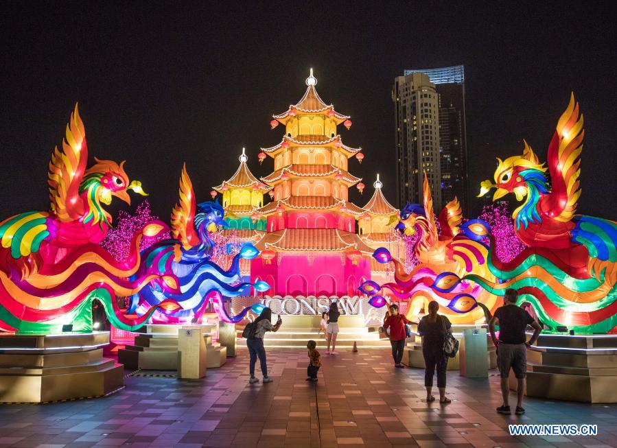 Shopping malls decorated with Chinese New Year elements in Thailand