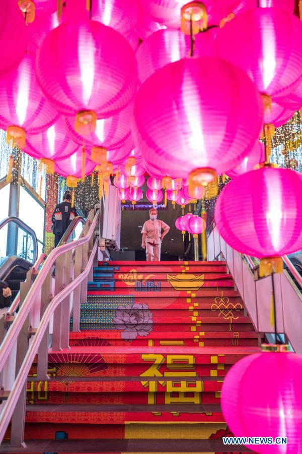 Shopping malls decorated with Chinese New Year elements in Thailand