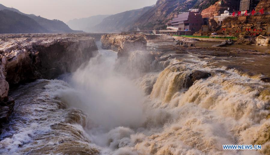 Scenery of Hukou Waterfall in China's Shaanxi